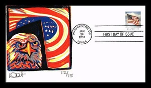 US COVER FLAG FOR ALL SEASONS FOREVER FDC CURTIS WOODBLOCK PRINTED 12 OF 15 - Picture 1 of 2