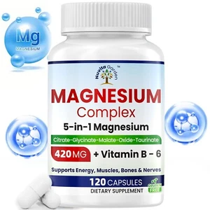 Magnesium Complex 420mg + Vitamin B6, 120 Capsules - Gluten Free and Non-GMO - Picture 1 of 6