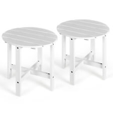 Costway 2 PCS 18" Patio Round Side End Coffee Table Wooden Slat Deck White
