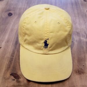 Vintage Polo Ralph Lauren Hat Cap Leather Strap Back Yellow Cotton Dad Pony 8071