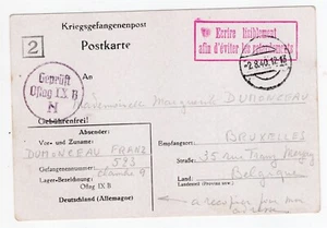 WW II BELGIAN POW AT OFLAG 9B WEILBURG GERMANY TO BELGIUM CENSORED & MARKING  - Picture 1 of 2