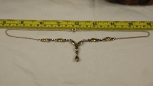 Vintage Sterling Silver 925 Necklace Chain Curb Lavalier Gorgeous Citrine 16" - Picture 1 of 8