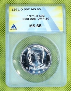 1971-D Kennedy Half Dollar Mint Error DDO-008 DMR-10 ANACS MS65 #1697 Rare - Picture 1 of 2