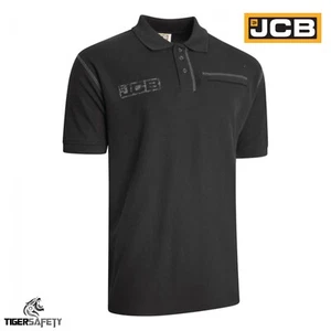 JCB Trade Black Heavyweight Mens Short Sleeve Polo Shirt Work Top T-Shirt New - Picture 1 of 3