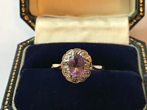 Amethyst 9ct Yellow and White Gold Vintage Ring Gold Amethyst Ring Size O