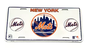 New York Mets White Embossed Aluminum Metal License Plate Tag Size 6x12 - Picture 1 of 2
