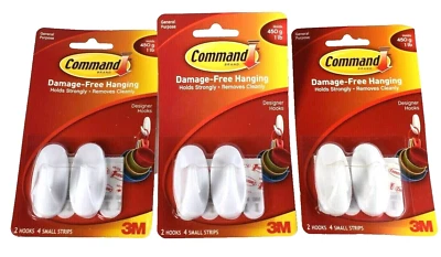 3M Command Mini White Hooks Plastic 17082 Keys Jewelry Hanging 6 hooks 12 strips - Image 1 of 4