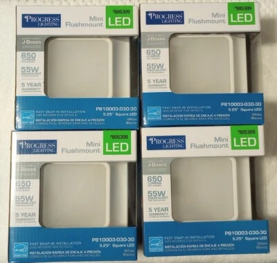 Mini Flushmount Progress Lighting LED 5.25" Square White #805309 NEW! (4-Packs) - Image 1 of 4