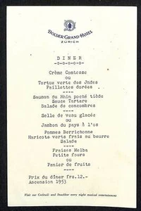 1953 Dolder Grand Hotel Zurich Dinner Menu Card  - Picture 1 of 2