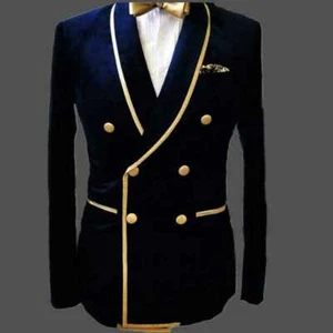 Hombres Azules Chaquetas de Fumar Diseñador Elegantes Lujo Fiesta Ropa Boda Blazer Abrigos - Imagen 1 de 2