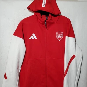 Arsenal Hoodie Mens Large Red White Premier League Soccer Full Zip Crest Adidas - Picture 1 of 17