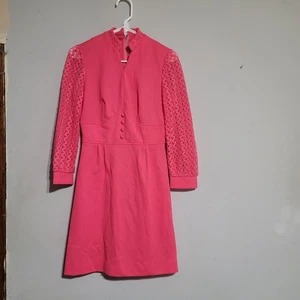 Vintage Damen 60er Barbie rosa Langarm Kleid S/M 60s 7 8 Spitzenärmel Abnäher - Bild 1 von 6