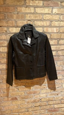 Croft and Barrow Chaqueta Piel Cordero Mujer’s Talla Mediana Negra Abotonada Nueva Foto 1 de 4