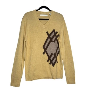 Perry Ellis Lambswool Cashmere Blend V Neck Sweater Mens Medium Argyle Pullover - Picture 1 of 5