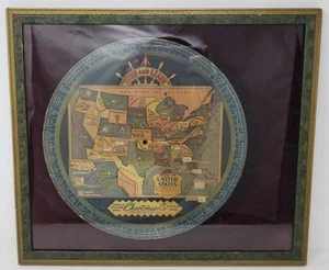 Vintage 1931 Turn & Learn USA Mechanical Map Facts CHARTMAP CO Boston MA Framed - Picture 1 of 10