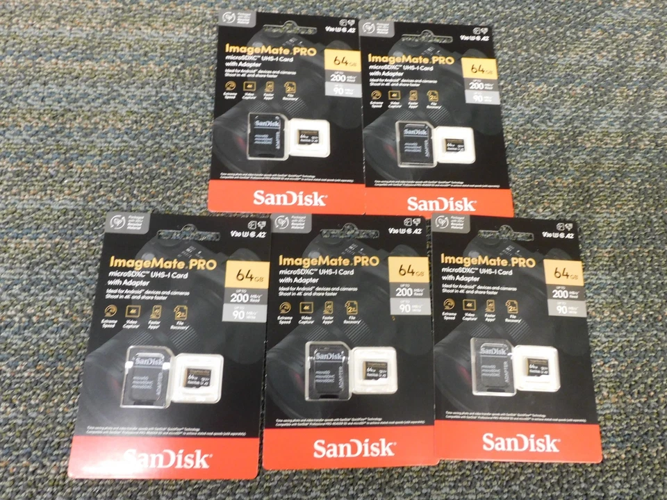 SanDisk 64GB ImageMate PRO MicroSDXC UHS-I Memory Card (Lot of 5) - Image 1 of 1