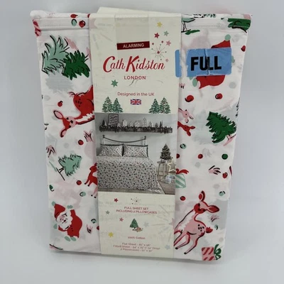 Cath Kidston Christmas Full Sheet Set 4 Pc Ditsy Deer Pink London Cotton Percale - Image 1 of 4