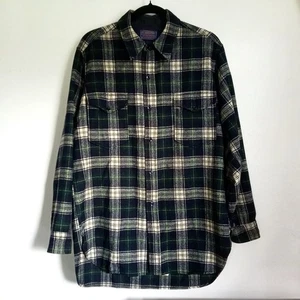 Vintage Pendleton Wool Plaid Shirt Shacket L XL blau grün Tartan Langarm Knopf - Bild 1 von 10