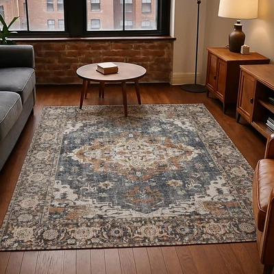 Alfombra oriental lavable antideslizante con respaldo 8x10 para sala de estar, cuna turca... Foto 1 de 4