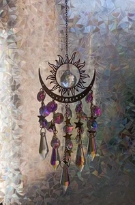 Magical Crystal Sun And Moon Suncatcher With Phases Of The Moon And A Chain - Picture 1 of 2