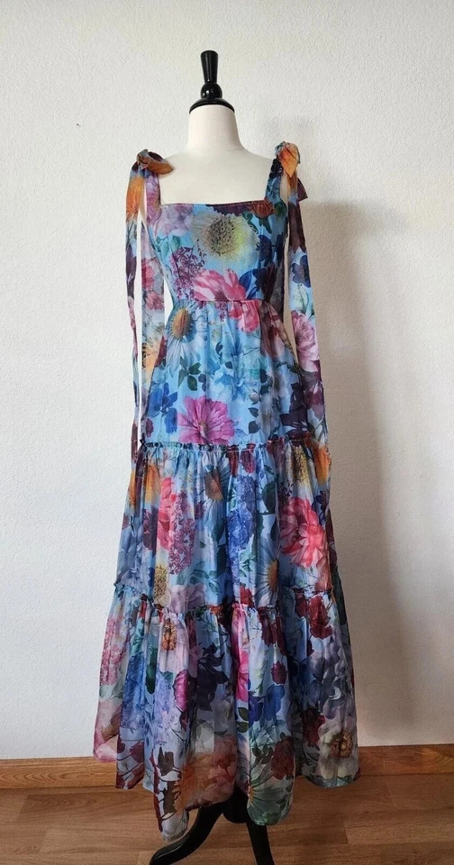 New Anthro Maxi Dress New Size Small Blue Floral Coquette Wedding Formal Prom - Image 1 of 4