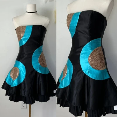 Mini Vestido De Colección Jessica McClintock x Gunne Sax Talla 3 Hoco Lentejuelas Sin Tirantes Años 80 Foto 1 de 4