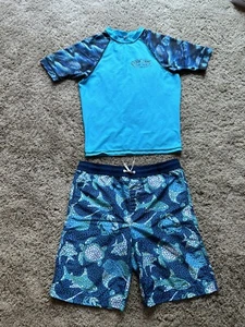 LANDS END size XL Boys SWIM TRUNKS Swimsuit & RON JON RASH-GUARD Shirt UPF Y24 - Picture 1 of 8