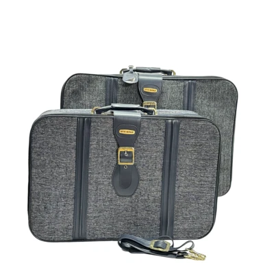 2 MALETAS ANIDADORAS VINTAGE de tweed azul Quinta Avenida CASTERS LIGEROS CINTURÓN SUAVE Foto 1 de 3