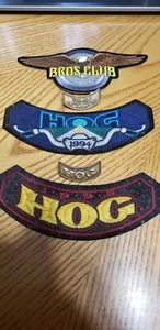 LOTE DE PARCHES/PINES DEL GRUPO DE PROPIETARIOS HARLEY HOG 1994 Y 1995 PARCHE/PIN Y PARCHE BROS.CLUB - Imagen 1 de 5