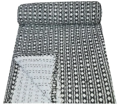 Indian Cotton Kantha Quilt Bedspread Bed Cover Blanket Polka Dot Print Gudri  - Image 1 of 4