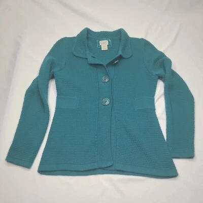 LL BEAN Cárdigan Suéter Tejido Azul Teal Cuello Conejo Mezcla Pelo Pequeño Foto 1 de 4
