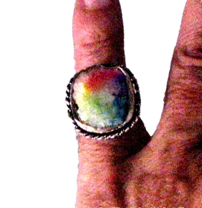 925 Sterling Silber Ring mit rosa & grüner Solarquarz Geode Gr. 7,75 - Bild 1 von 2