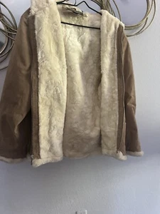 Weather Tamer Suede Leather Coat Faux Fur Trim Size Xl Tan Beige - Picture 1 of 16