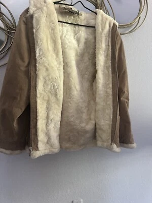 Abrigo de cuero gamuza Weather Tamer ribete de piel sintética talla XL beige tostado Foto 1 de 4