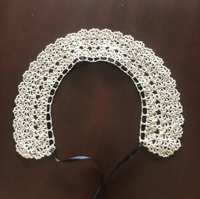 Collar Cochet Redondo De Colección con Corbata Cinta Negra Crudo Hecho a Mano Foto 1 de 2