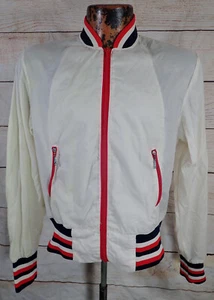 Vintage 80s Campus Outerwear Full Zip White Satin Jacket USA Windbreaker M - Picture 1 of 18