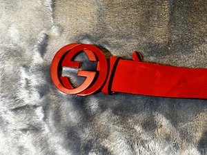 Gucci Interlocking Red Calf Suede Belt 38 - Picture 1 of 9