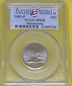 2005-P 25c Washington State Quarter Minnesota PCGS MS68 Satin Finish - Picture 1 of 5