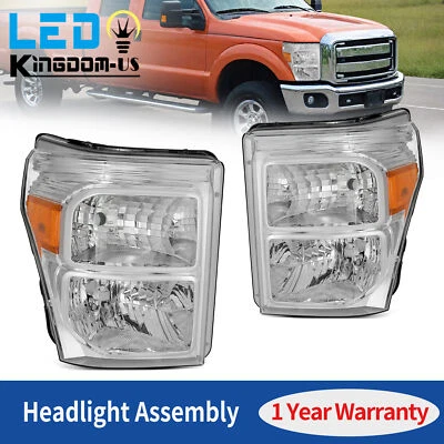 For 2011-2016 Ford F250 F350 F450 F550 Super Duty SD Chrome Headlights Lamps L+R - Image 1 of 4