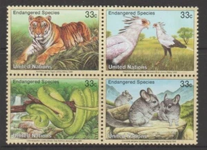 UNITED NATIONS NEW YORK 1999 Endangered Species Block of 4 MNH $1.60 - Picture 1 of 1