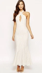Jarlo Petite Priscilla Wrap Halterneck Lace Maxi Dress Cream UK 6 - Picture 1 of 4
