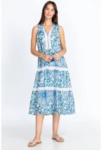 Johnny Was XL Aster Tiered Midi Dress + Slip ~ Floral/Lace ~ 100% Linen ~ Boho - Picture 1 of 4