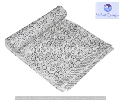 Colchas dobles blancas Kantha bloque Gudri hechas a mano con dos Throw Ralli Foto 1 de 4