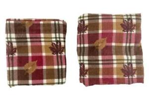 Set of Every Day Living Flat Fitted Sheet Burgundy Brown White Leaves Plaid 