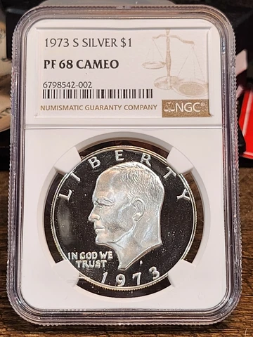 1973 S Eisenhower Proof, NGC Graded PF 68 CAMEO, 002 Cover