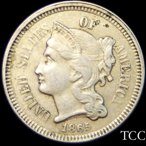 1865 THREE CENT NICKEL ~ BEAUTIFUL, ORIGINAL 3c COIN ~ TCC - Picture 1 of 5