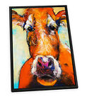 Cow Head Farm Yard Orange CANVAS FLOATER FRAME Wall Art Picture Print