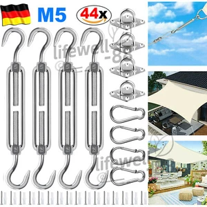 Sonnensegel Befestigung Set Augplatten Karabiner Halterung Zubehör Seilspanner - Bild 1 von 23