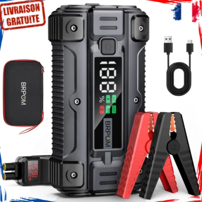BRPOM Démarreur Voiture 5000A 26800mAh Booster de Batterie 12V Démarrage Urgence Hiver