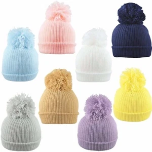 Baby Pom Pom Hat Bobble Beanie Cap Knitted Boy Girl NB, 0-3, 3-6, 6-12 Months - Picture 1 of 27